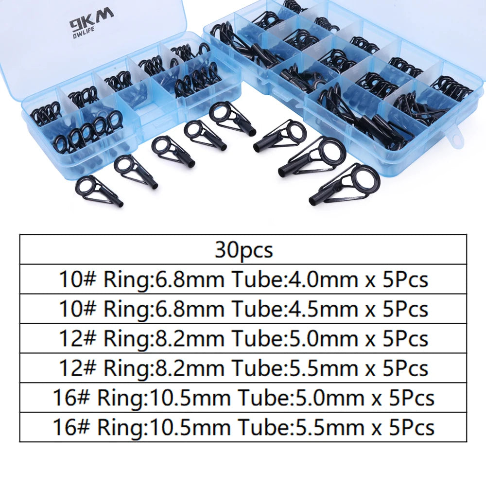 Premium Fishing Rod Guide Tip Repair Kit - Stainless Steel &amp; Ceramic Rings for Freshwater &amp; Saltwater Black 30pcs