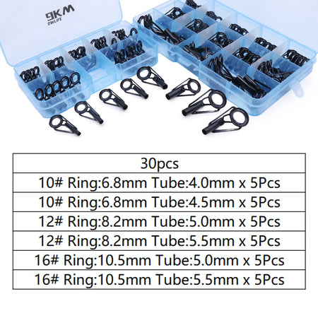 Premium Fishing Rod Guide Tip Repair Kit - Stainless Steel &amp; Ceramic Rings for Freshwater &amp; Saltwater Black 30pcs
