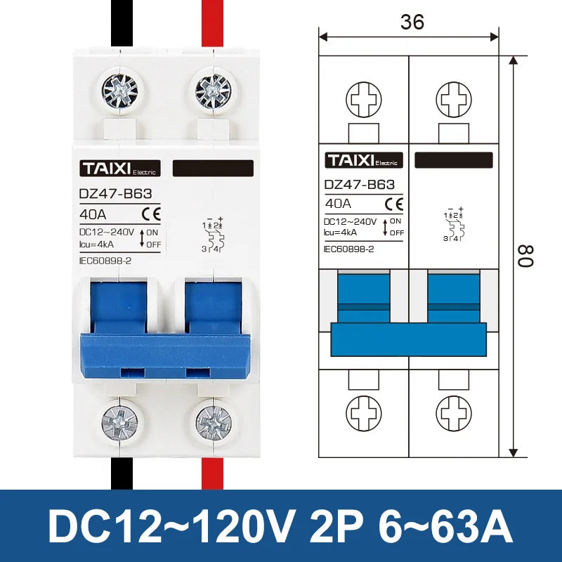 SUMRET DZ47 Mini Circuit Breaker for DC Battery Protection, 6-150A 12-240V