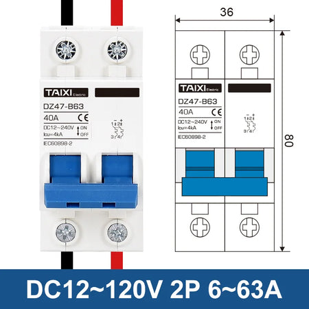 SUMRET DZ47 Mini Circuit Breaker for DC Battery Protection, 6-150A 12-240V