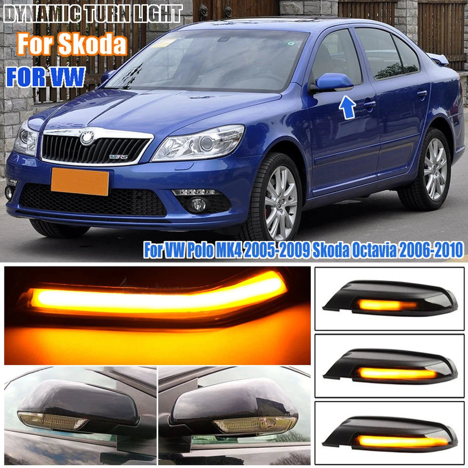 Lumini LED pentru oglinzile laterale cu semnale de întoarcere dinamice pentru Volkswagen Polo MK4 9N3 FL