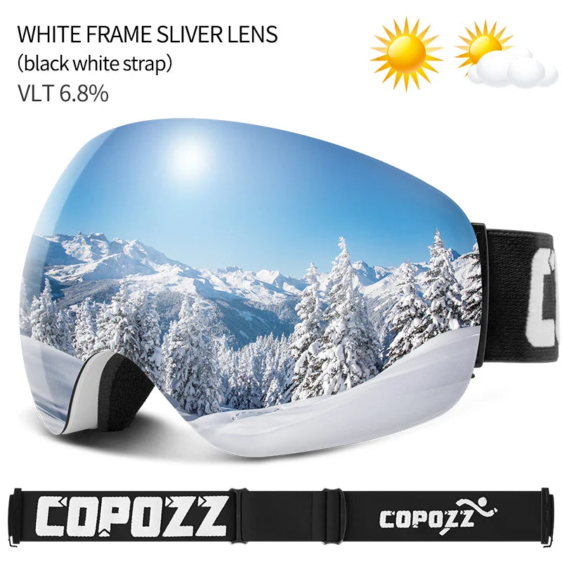 COPOZZ Outdoor Sports Ski Goggles &ndash; UV400 Protection White silver