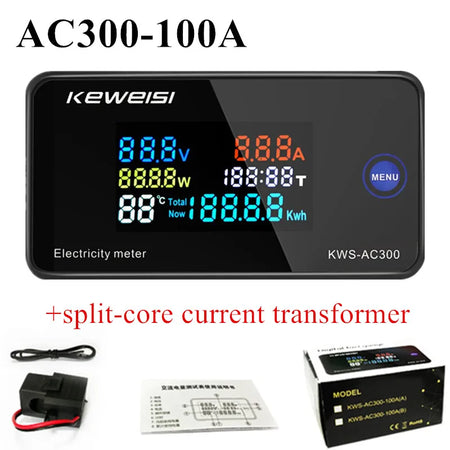KWS-AC300 Voltmeter Ammeter &ndash; Resettable Energy Meter AC300-100A split