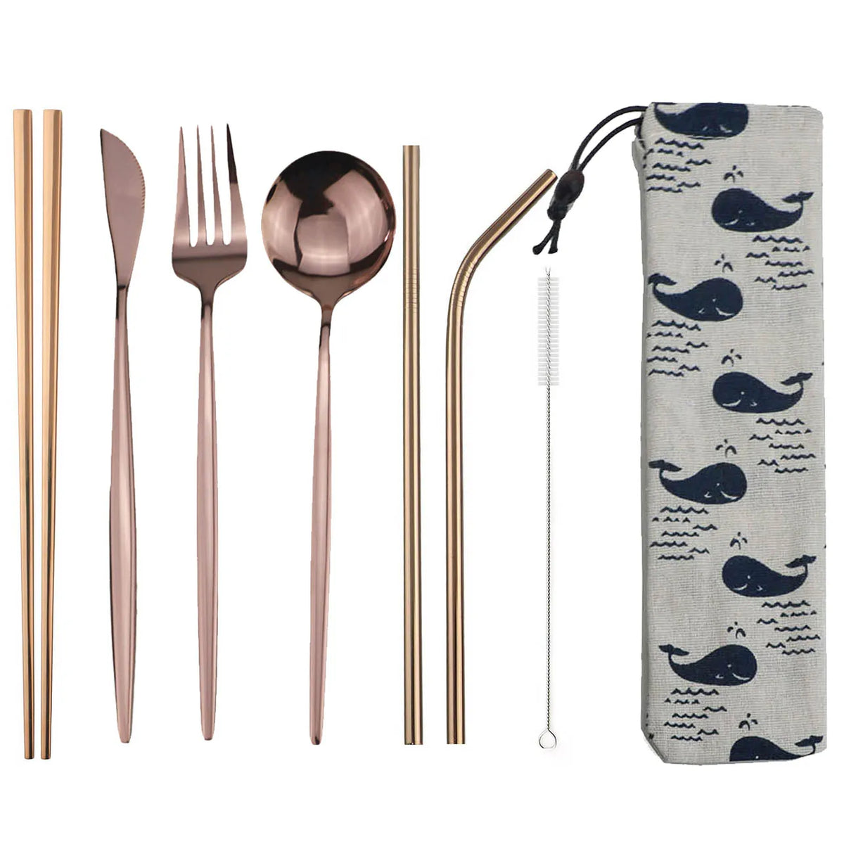 KNGZI 8pcs Travel Cutlery Set &ndash; Eco-Friendly Stainless Steel Silverware 8pcs Rose Gold