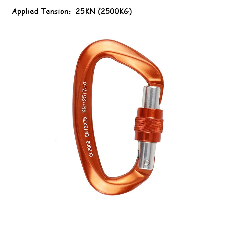 25KN D Shape Professional Climbing Carabiner with Safety Lock 25KN orange