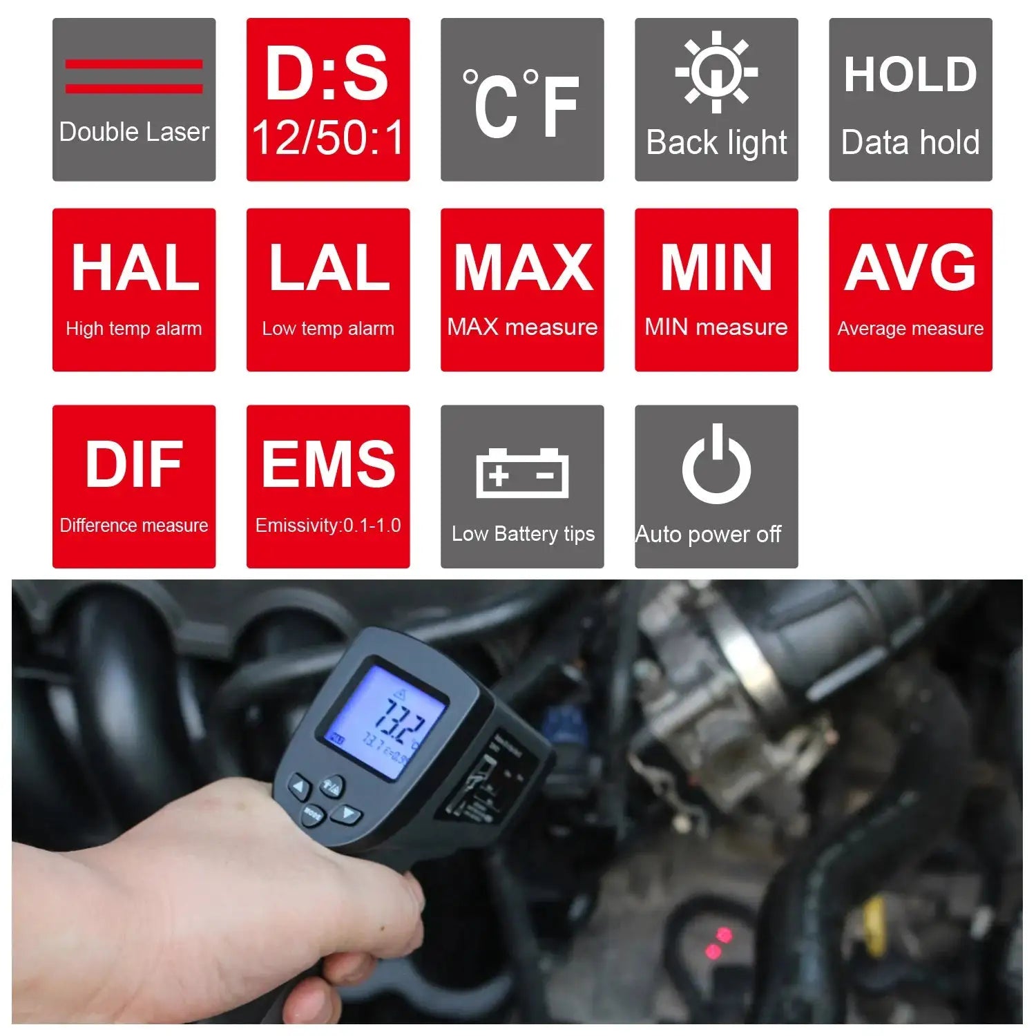 Kaemeasu KM-380 Infrared Digital Thermometer LCD C F