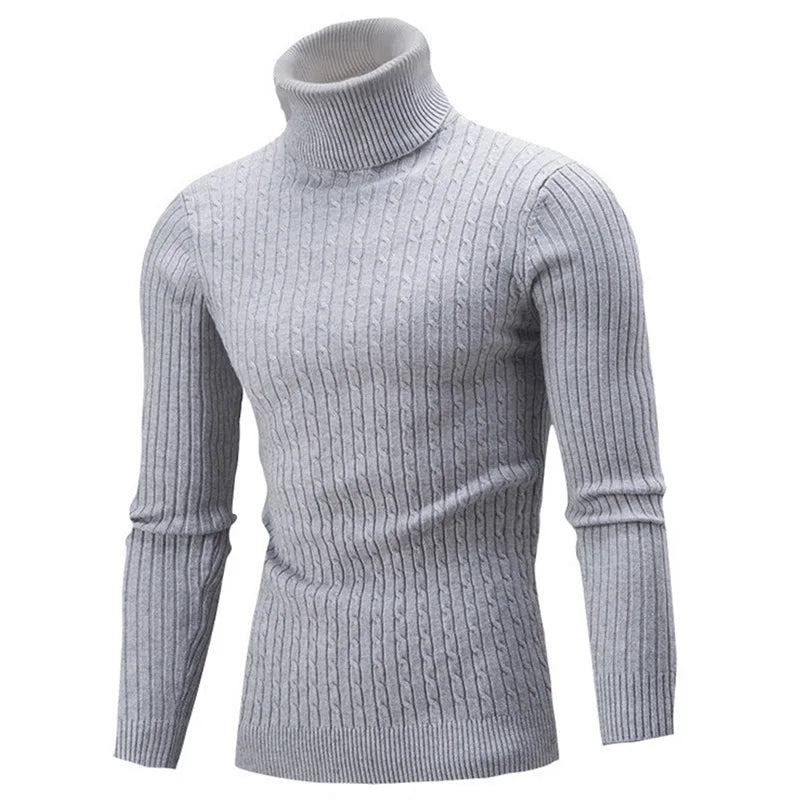 Winter Men's High Quality Turtleneck Sweater Thicken Sweater Casual Pullover G04-Light grey / 2XL (80-90KG)