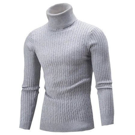Winter Men's High Quality Turtleneck Sweater Thicken Sweater Casual Pullover G04-Light grey / 2XL (80-90KG)