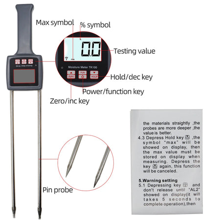 TK100 Portable Moisture Meter &ndash; Backlit Digital Hygrometer