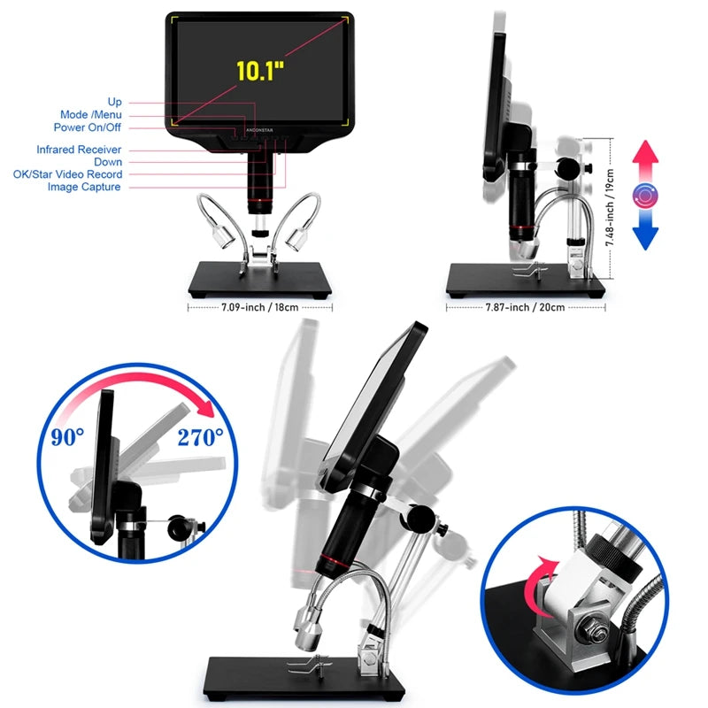 🟠 10.1 '' Большой ЖК -дисплей HDMI PC Wi -Fi Digital Microscope 300x Калибровка измерения для SMT SMD -ремонта PCB Sperer 3D Marifier