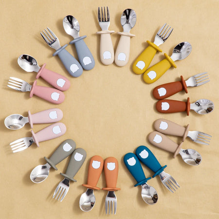 Cartoon Bear Baby Feeding Utensil Set - BPA Free Silicone