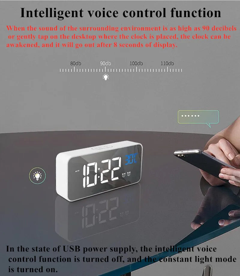 Voice Control Digital Alarm Clock with TEMP, Dual Alarms, Snooze &amp; Night Mode
