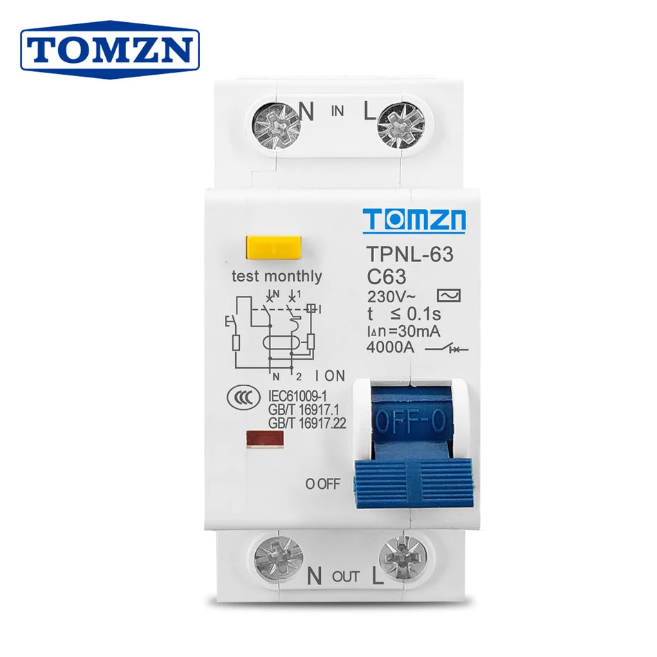 TOMZN TPNL DPNL 230V 1P+N RCBO Mini Circuit Breaker
