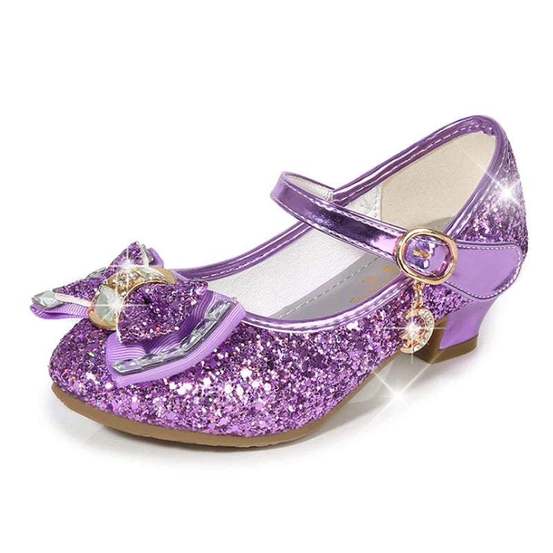 Princess Glitter High Heel Leather Shoes for Girls Purple-zhengzhu / 34