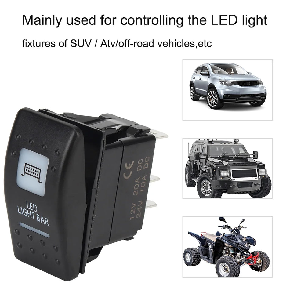 24V 12V Spínač Světel do Auta s LED Podsvícením, Tělo z ABS a Varovná Lampa