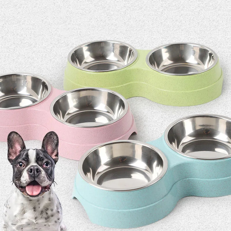 🟠 Double Pet Bowls Dog Food Water Feeder Stainless Steel Pet Drinking Dish Feeder Cat Puppy Feeding Supplies Small Dog Accessories