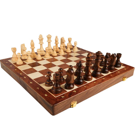 Wooden Folding Chess Set Walnut &ndash; Solid Wood Pieces