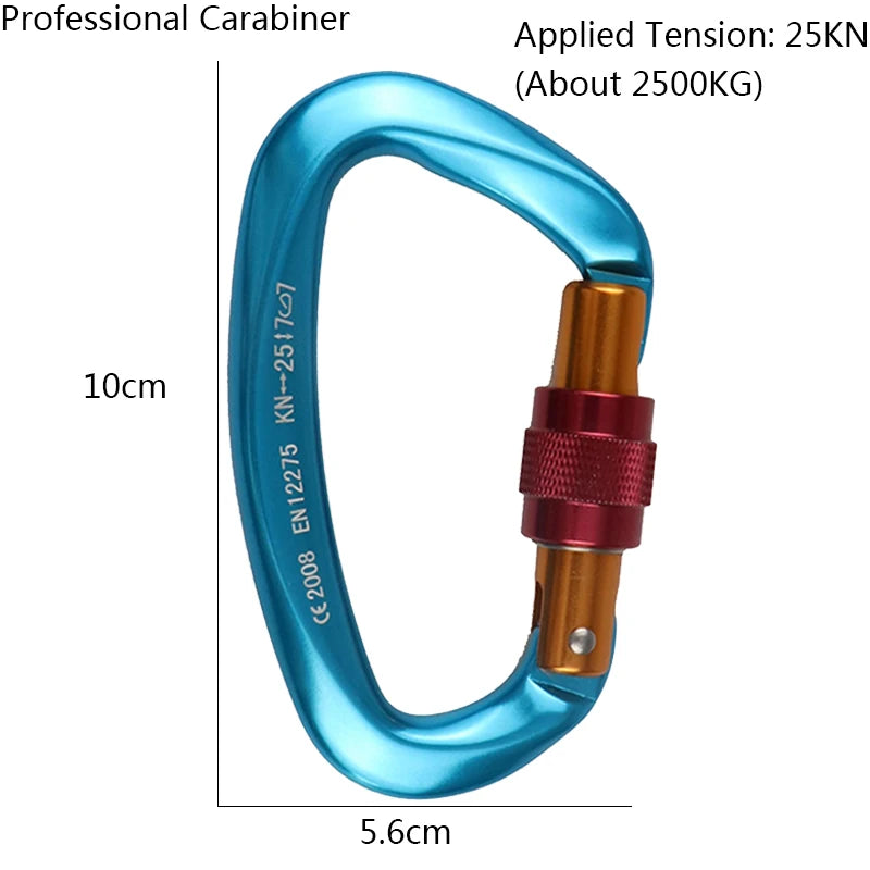 25KN D Shape Professional Climbing Carabiner with Safety Lock