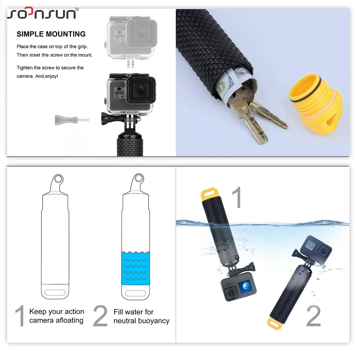 SOONSUN Water Floating Hand Grip &ndash; Anti-Slip Design for Action Cameras