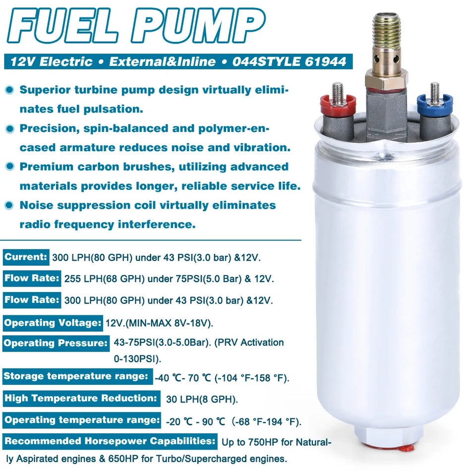 External Fuel Pump 044 300LPH with PQY Pack VR-FPB044
