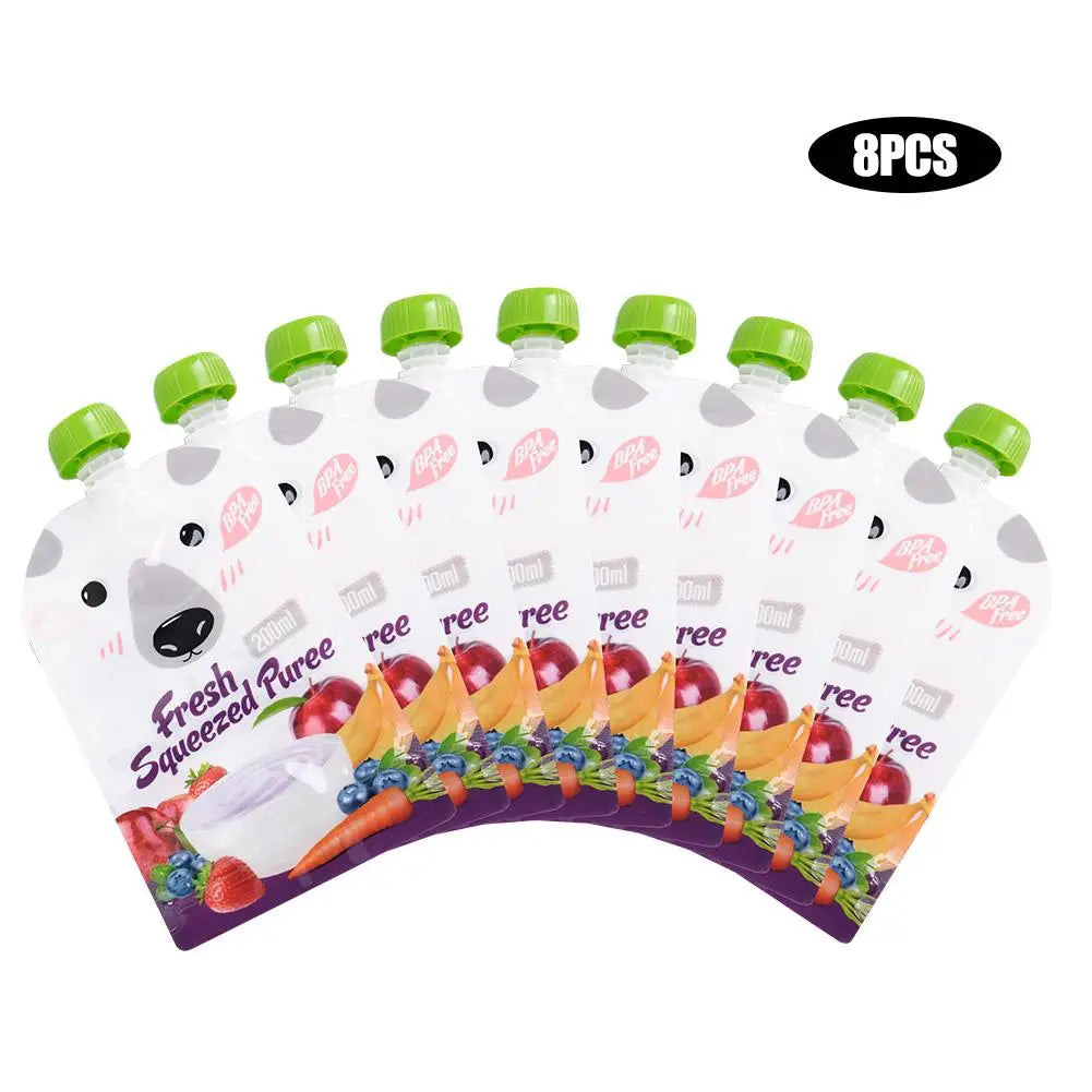 8Pcs Baby Reusable Food Storage Squeeze Pouch with Drink Spout - Eco-friendly &amp; Portable