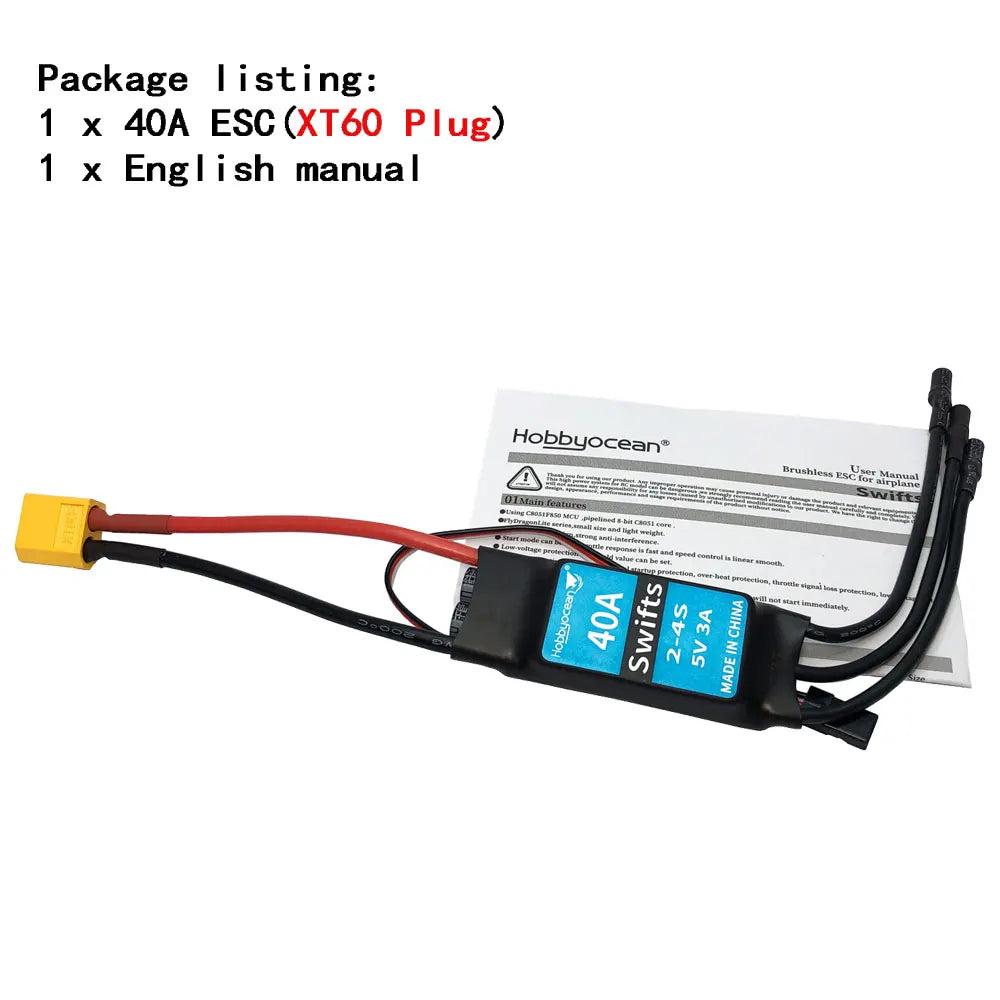Hobbyocean 50mm Brushless EDF Duct Fan with 40A/50A ESC for RC Jet Planes Only 40A ESC