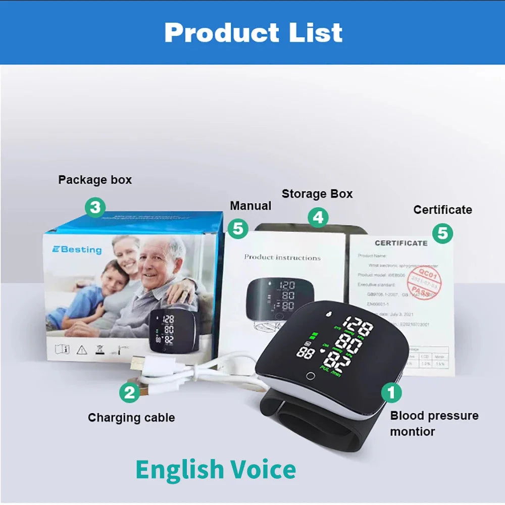 Rechargeable Blood Pressure Monitor &ndash; Voice Alerts English voice