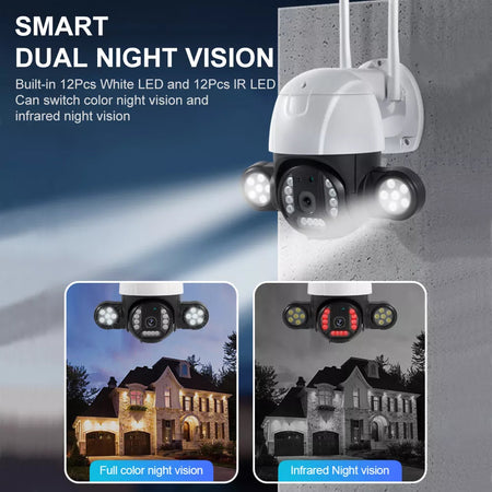 OUTDOOR CAMERA FOR LARGE AREAS. New 5MP With 24 Large LEDs Day/Night Vision Wireless Ptz Dome Camera. For Large Houses, Factories, Warehouses And Estates. Outdoor Human Detection, Auto Tracking Wifi Camera