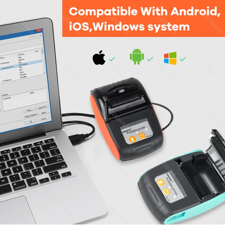 Mini portatīvais termiskais printeris 58mm Bluetooth bezvadu kvīšu printeris Windows Android iOS