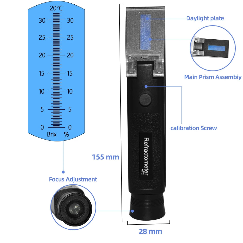 Refractometer Percentage Handheld Refractometer 0-32% Refractometer Portable Sugar Brix Meter ...