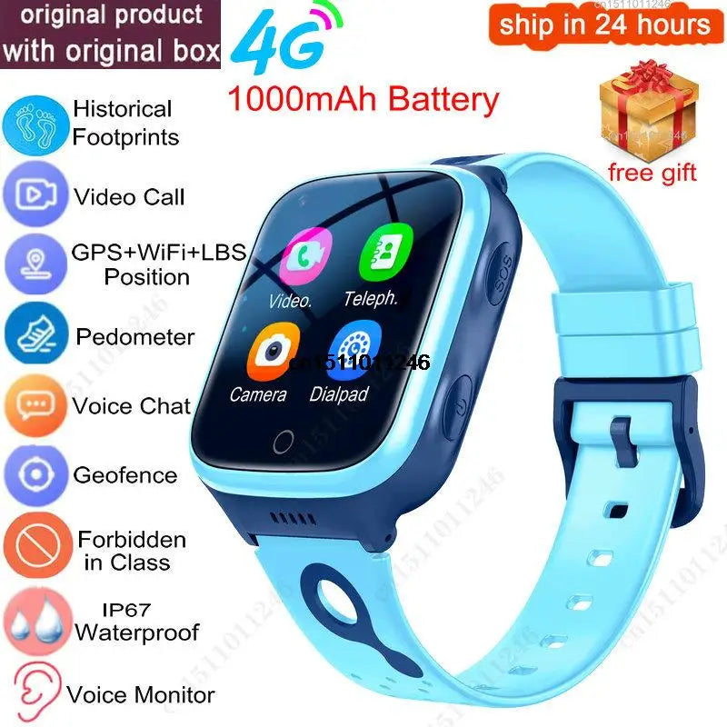 KGG 4G Kids GPS Watch &ndash; Video Call, GPS Tracking And SOS blue with box / Asia version