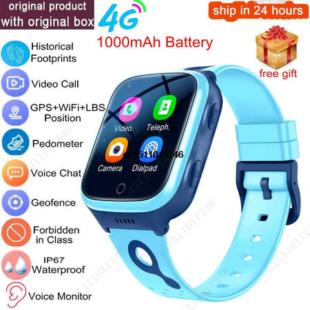 KGG 4G Kids GPS Watch &ndash; Video Call, GPS Tracking And SOS blue with box / Asia version