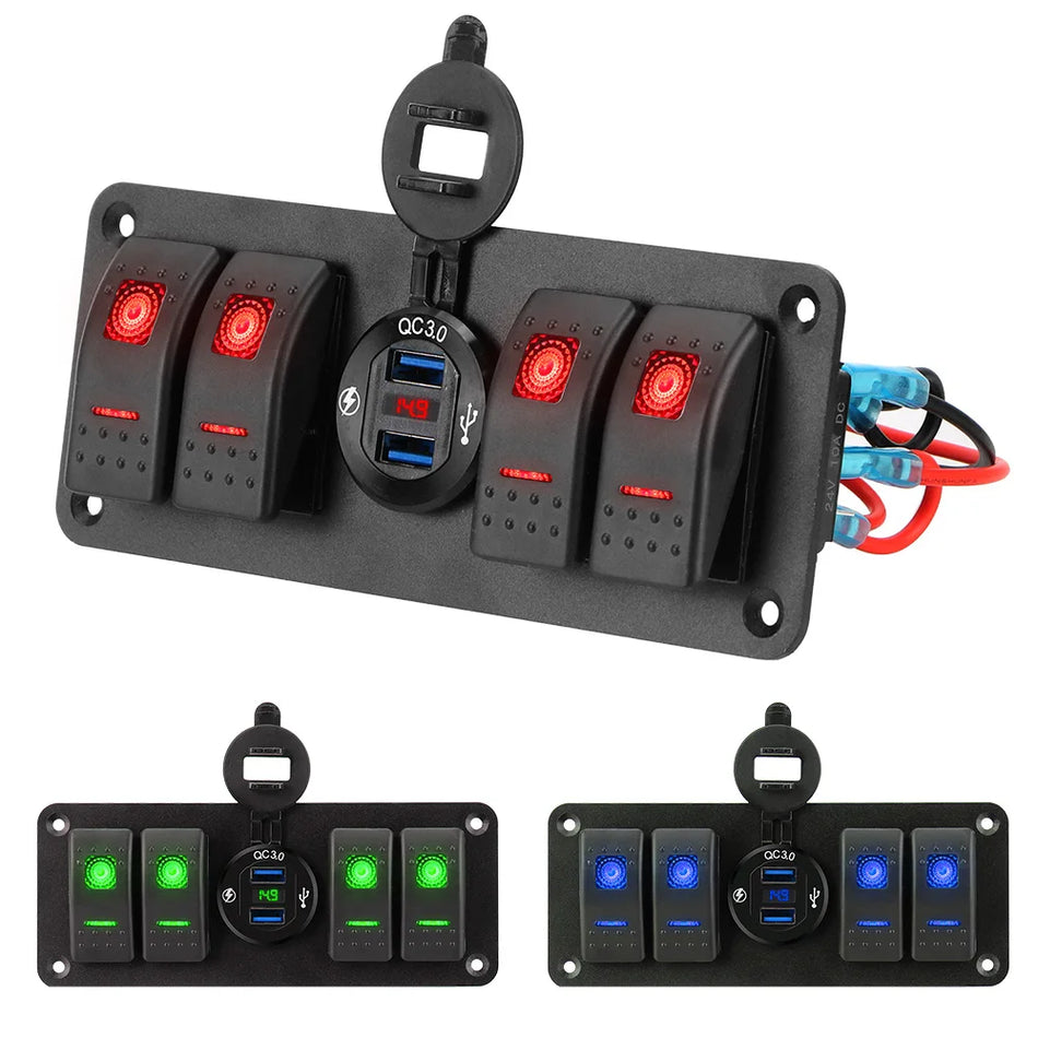 LED Digitaalne Voltmõõtur Auto Lülituspaneel Kahe USB Pordiga, 12-24V