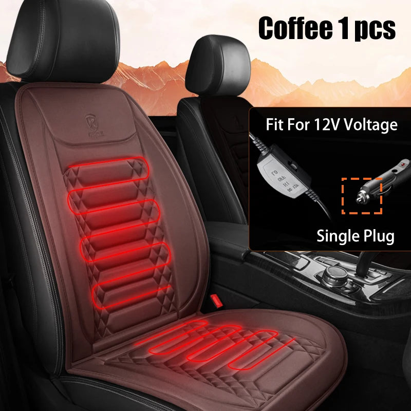 Winter Heated Car Seat Covers with Intelligent Temperature Control 1PC Coffee