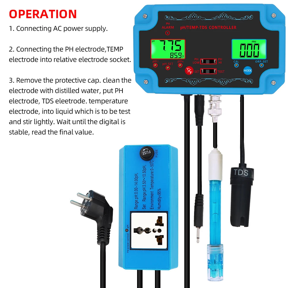 PH-2826 3 In 1 Water Quality Meter For Aquarium - All In One