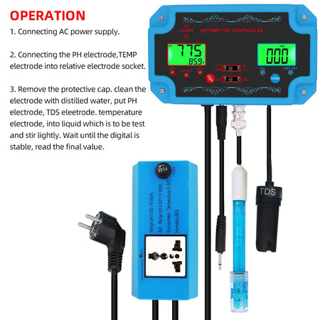 PH-2826 3 In 1 Water Quality Meter For Aquarium - All In One