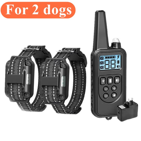 800m Dog Training Collar &ndash; Rechargeable Waterproof Shock Feature For 2 dogs 1 / EU Plug