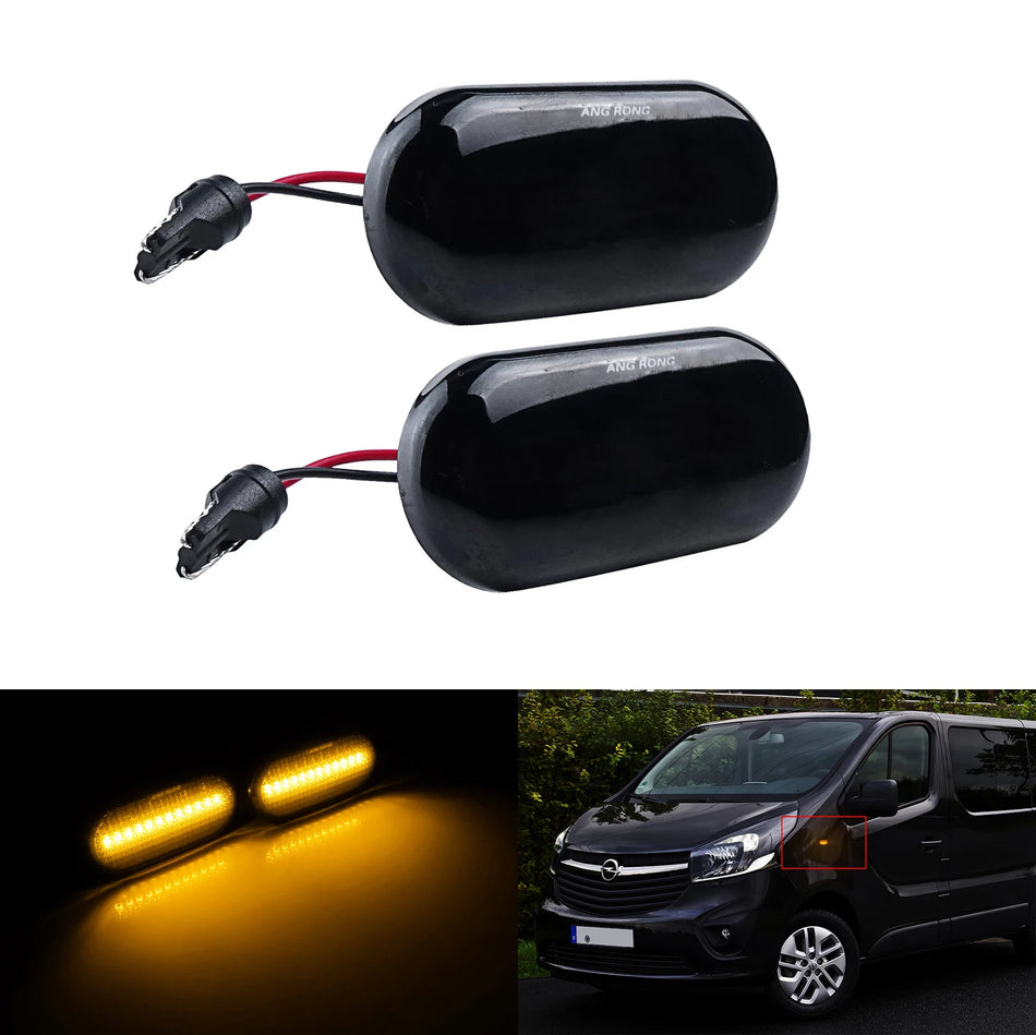 Boční světlo pro Opel Vivaro Movano Přímá montáž Černá čočka LED opakovač pár