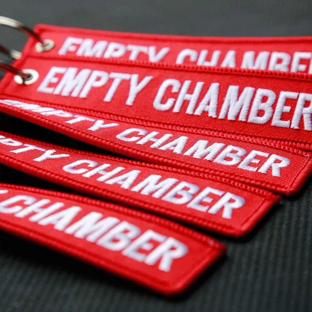 6 Pcs Empty Chamber Key Chains &ndash; Double Sided Embroidered Red