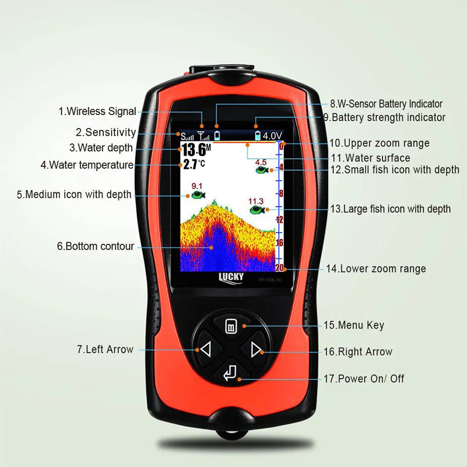 LUCKY Rechargeable Fish Finder FF1108-1CWLA/CT | Wireless Sonar Sensor | 45M Depth