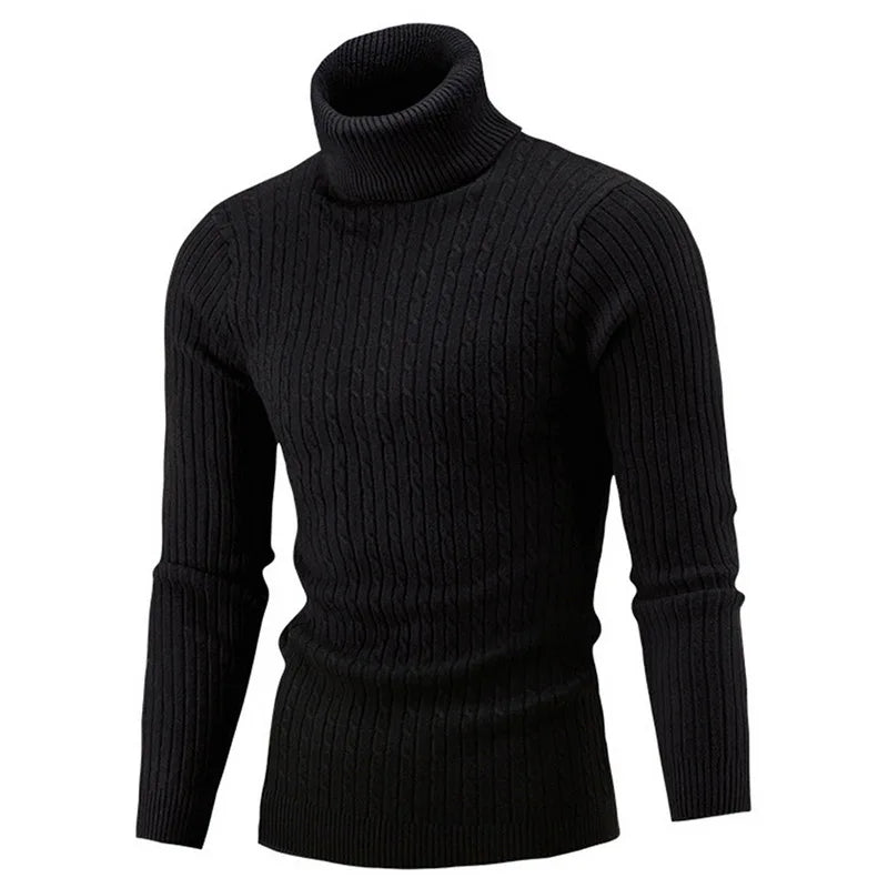 Winter Men's High Quality Turtleneck Sweater Thicken Sweater Casual Pullover G04-Black / XL (75-85KG)