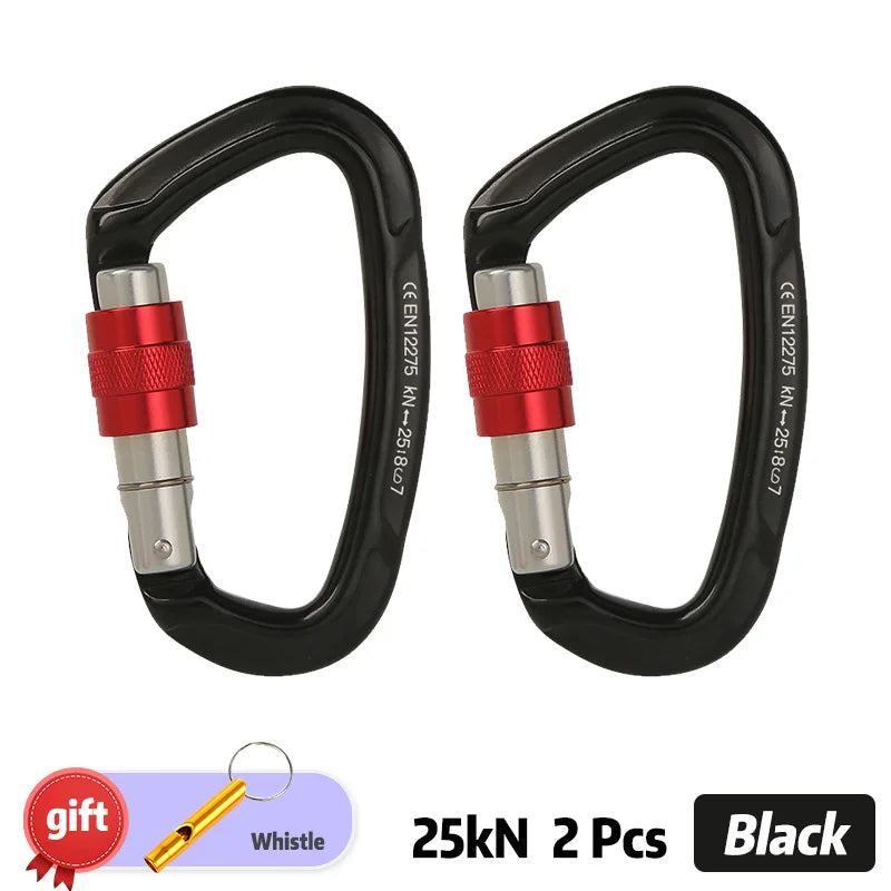XINDA 25kN D-Shape Screwgate Carabiner - Strong Aluminium Alloy for Outdoor Adventures Black 2