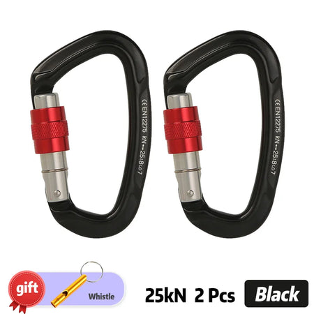 XINDA 25kN D-Shape Screwgate Carabiner - Strong Aluminium Alloy for Outdoor Adventures Black 2