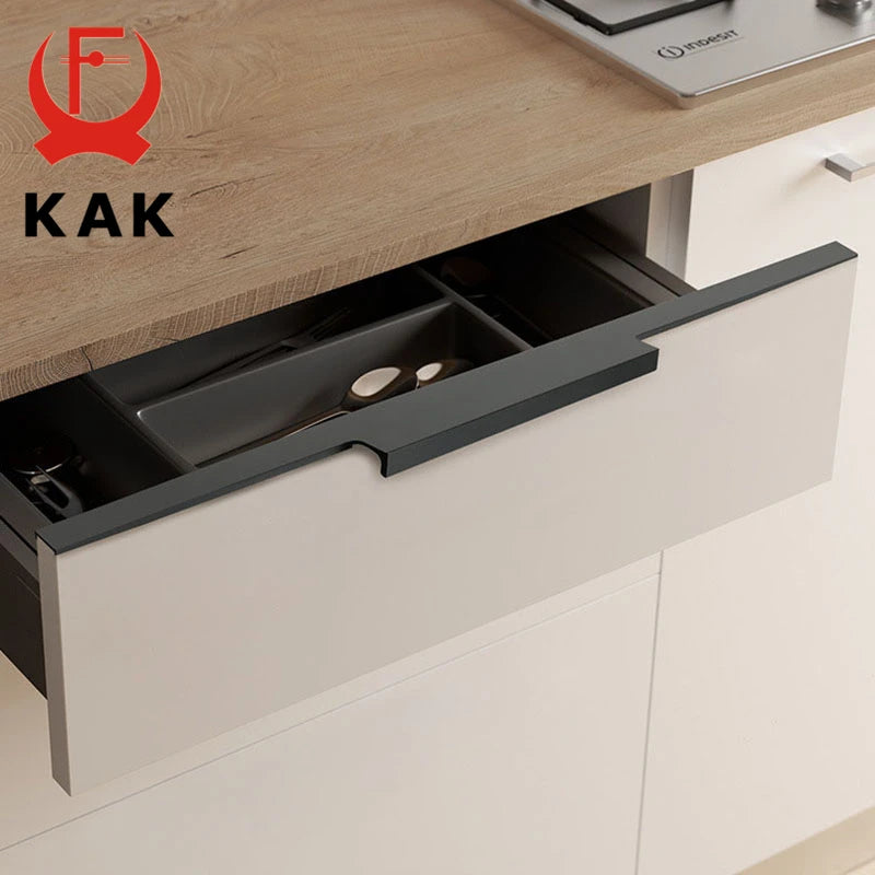 Черная скрытая ручка для шкафа KAK, алюминиевый сплав, ручка для ящика