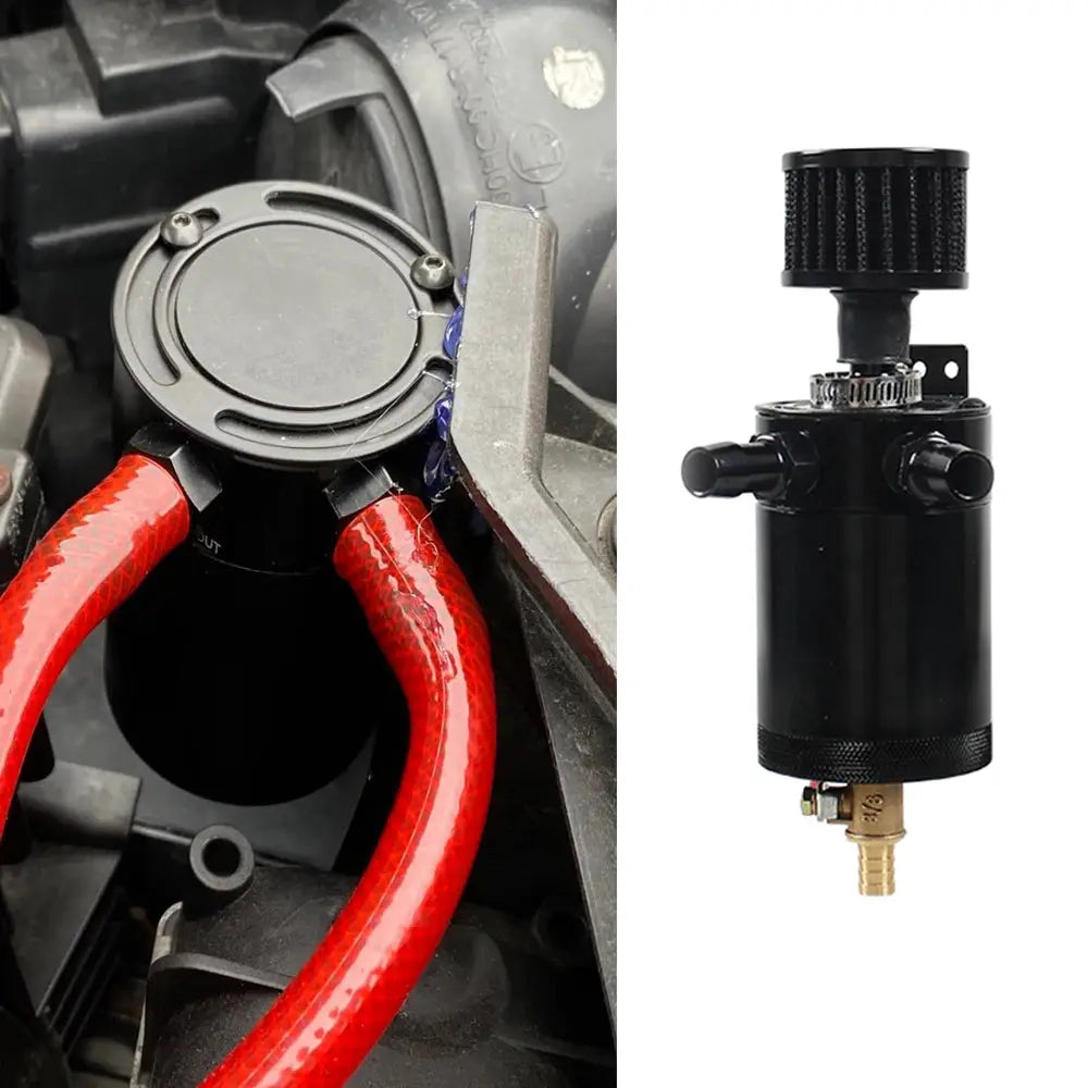 Universal Racing Baffled Aluminum Oil Catch Can Tank 2-Port Reservoir with Drain Valve Breather Cylinder Filter Kit by InterCyprus Trading Ltd