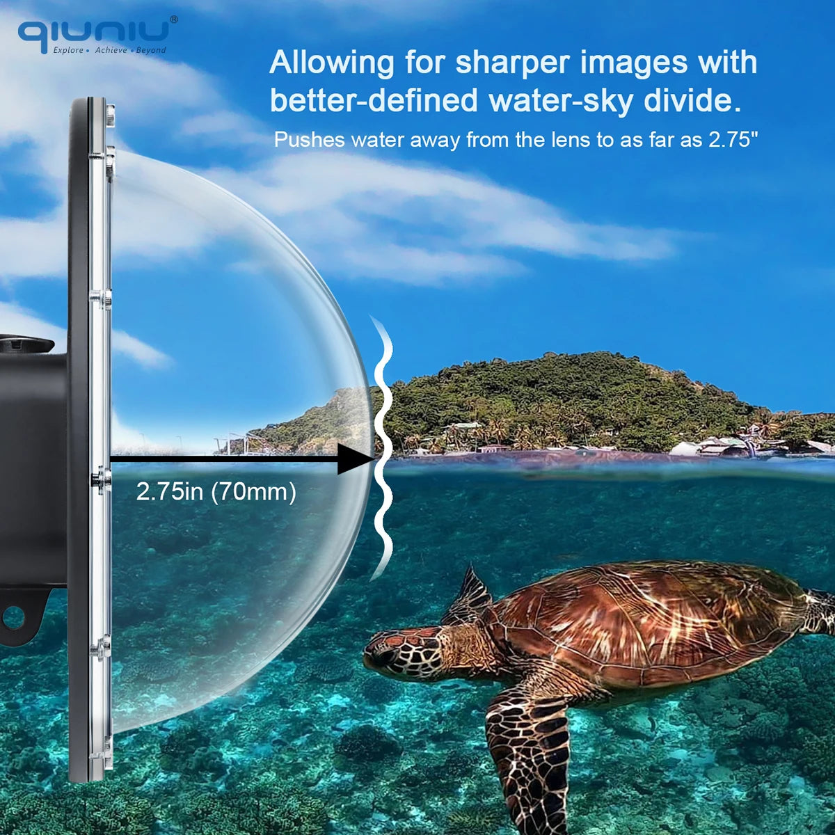 QIUNIU 45m Waterproof Dome Port for GoPro Hero 9-13 with Switchable Filters