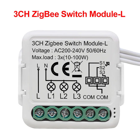 GIRIER ZigBee 3.0 Smart Light Switch Module - No Neutral Wire, Voice and App Control 3 Gang