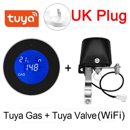 Tuya Wifi Natural Gas Alarm Sensor &ndash; LCD Temp Readout Gas UK add Valve