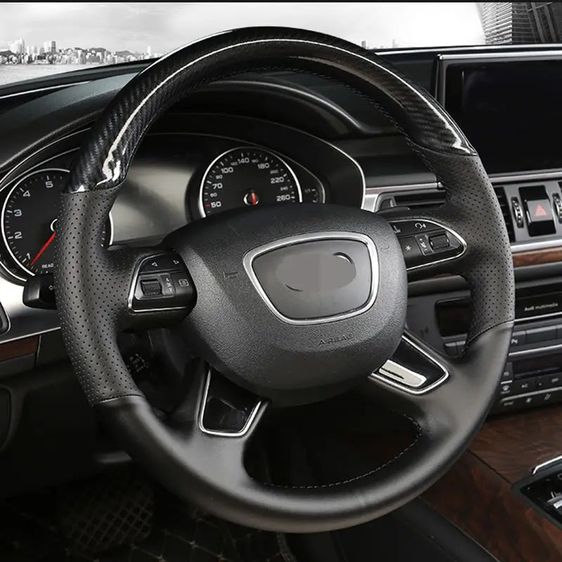 Housse de volant en cuir noir cousue à la main pour Audi A3 A4 A6 Q3 Q5 Q7