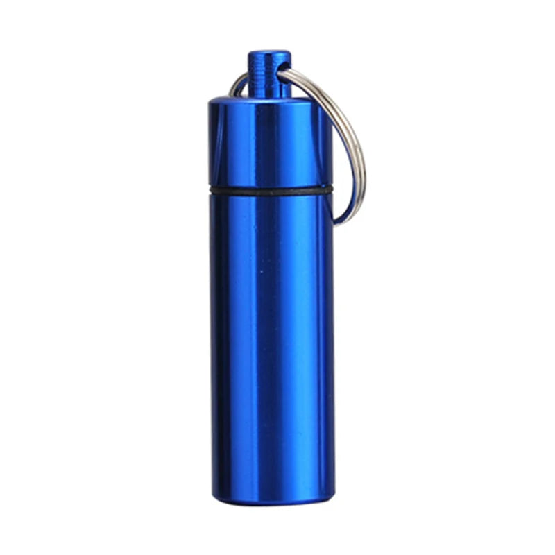 Waterproof Aluminum Pill Box Keychain - Portable Medicine Container with Carabiner for Outdoor Use blue / 61x17MM / CHINA